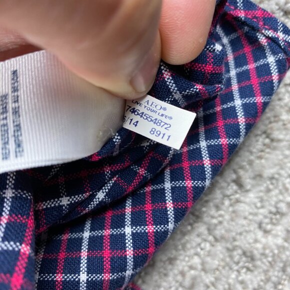 American Eagle Outfitters Flannel Shirt Men Extra Large XL Navy Blue Red Checker - Picture 7 of 10